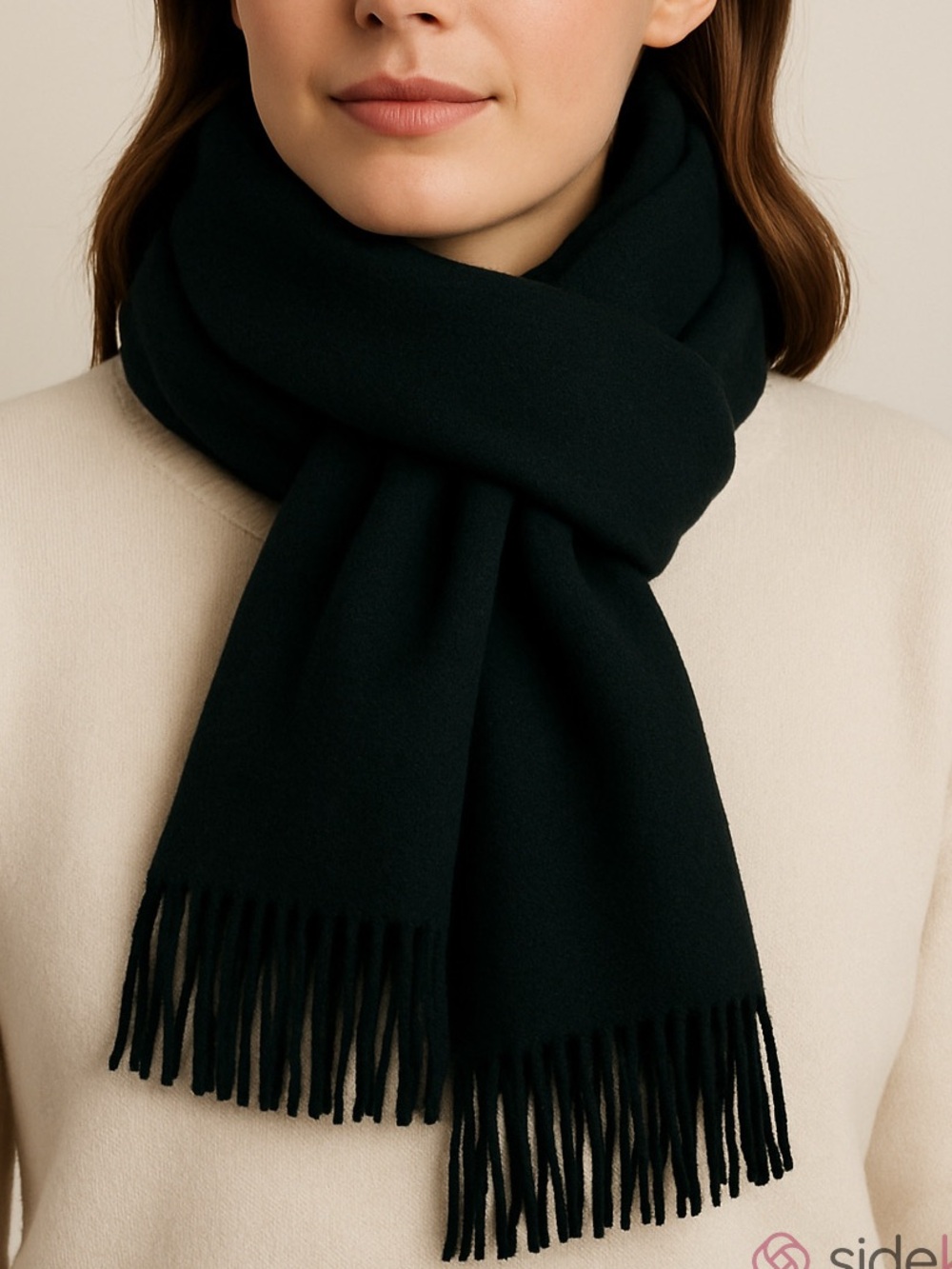 LANVIN cashmere wool scarf fringed ends dark green 11.5”x 47” unisex